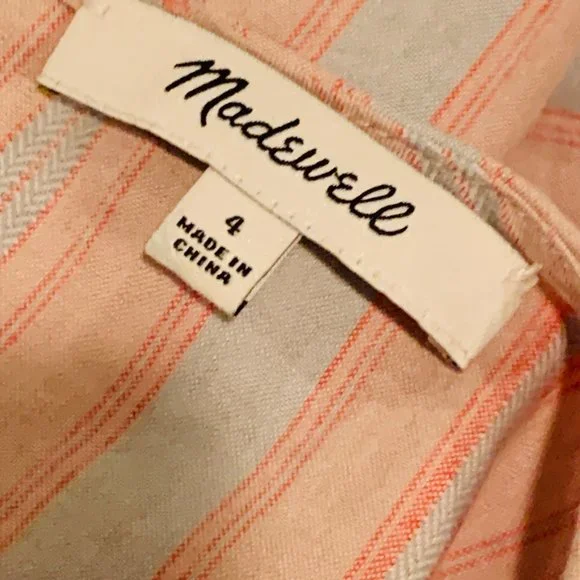 Madewell Pink Striped Linen Jumpsuit, Size 4 - Picture 6 of 6